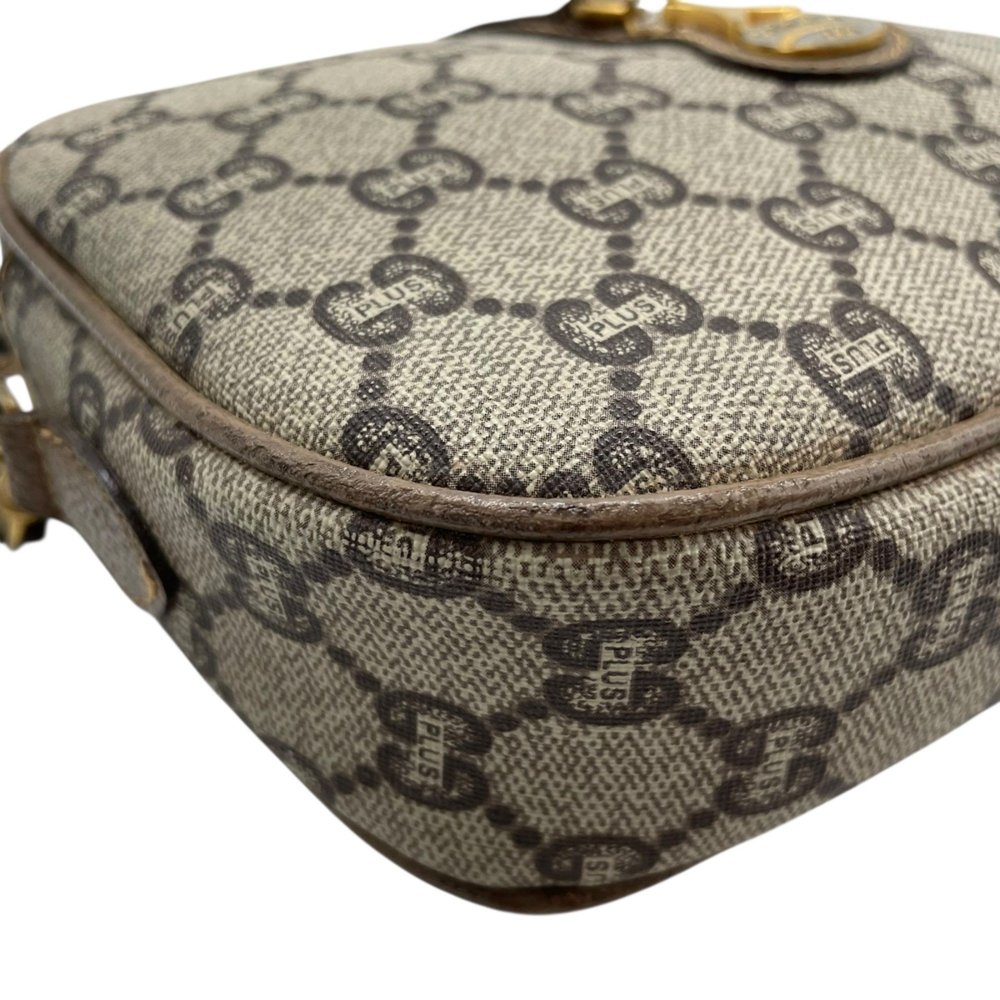 GUCCI Old Gucci GG Plus Shoulder Bag Leather Grey Brown Gold Hardware Logo Cr... - Picture 9 of 16